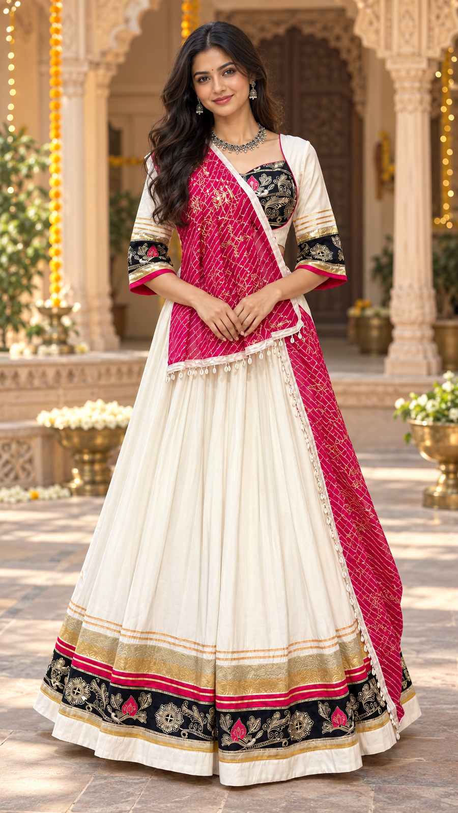 Women's Garba White Silk Chaniya Choli