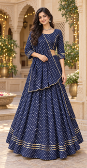 Women's Blue Bandhani Lehenga Set