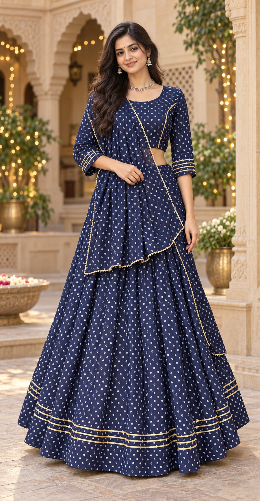 Women's Blue Bandhani Lehenga Set