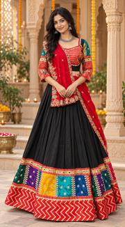 Women's Garba Black Designer Silk Chaniya Choli set
