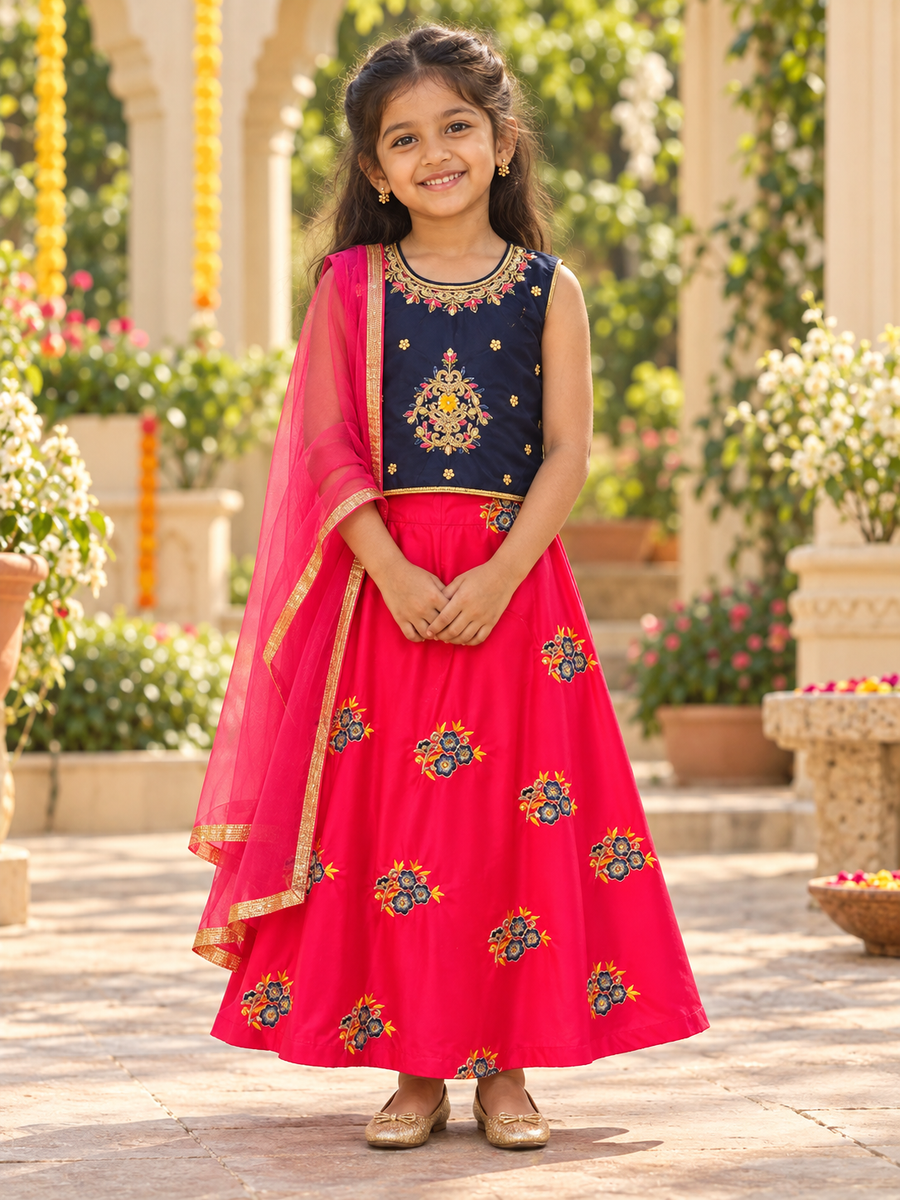 Girls’ Satin Silk Lehenga Set - Girls - Ethnic Wear - Anandi Fashions