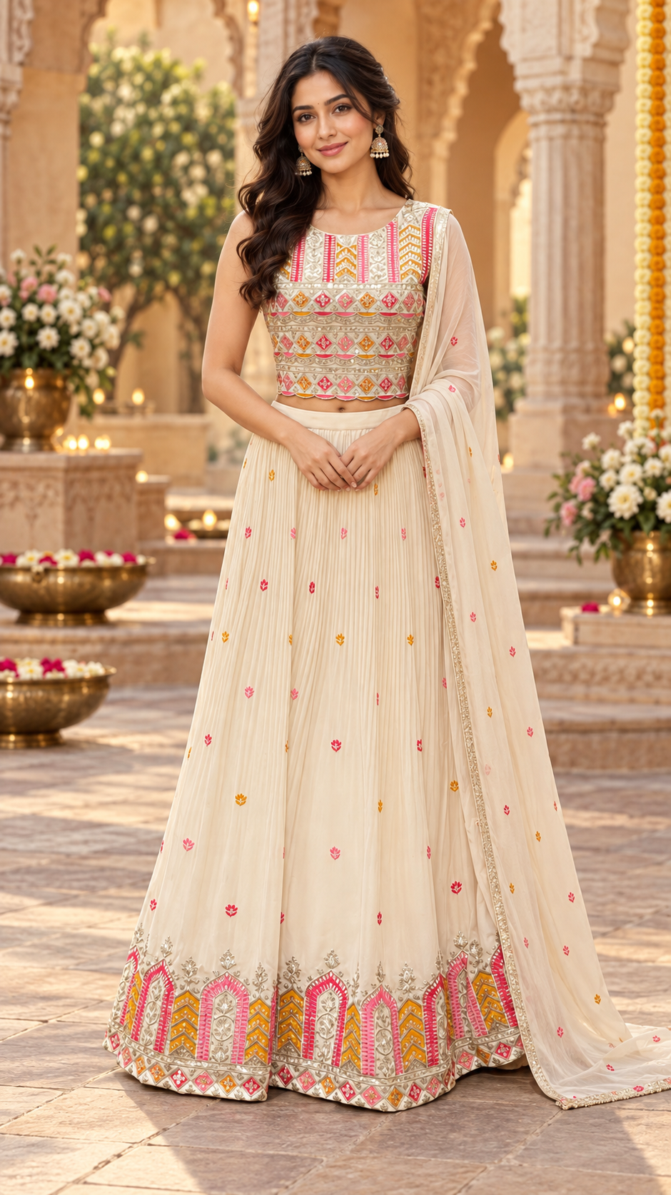 Teenage Girls’’ Beige Georgette Lehenga Set