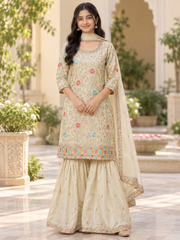 Teenage Girls’’ Gold Tissue Sharara Set - Girls - Teenage Ethnic Wear - Anandi Fashions