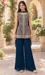 Teenage Girls’’ Teal Blue Embroidered Sharara Set - Girls - Teenage Ethnic Wear - Anandi Fashions