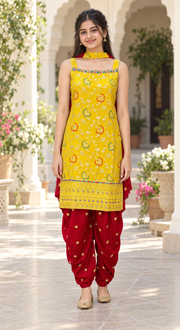 Teenage Girls’ Yellow & Red – Teens patiala / Kurti set