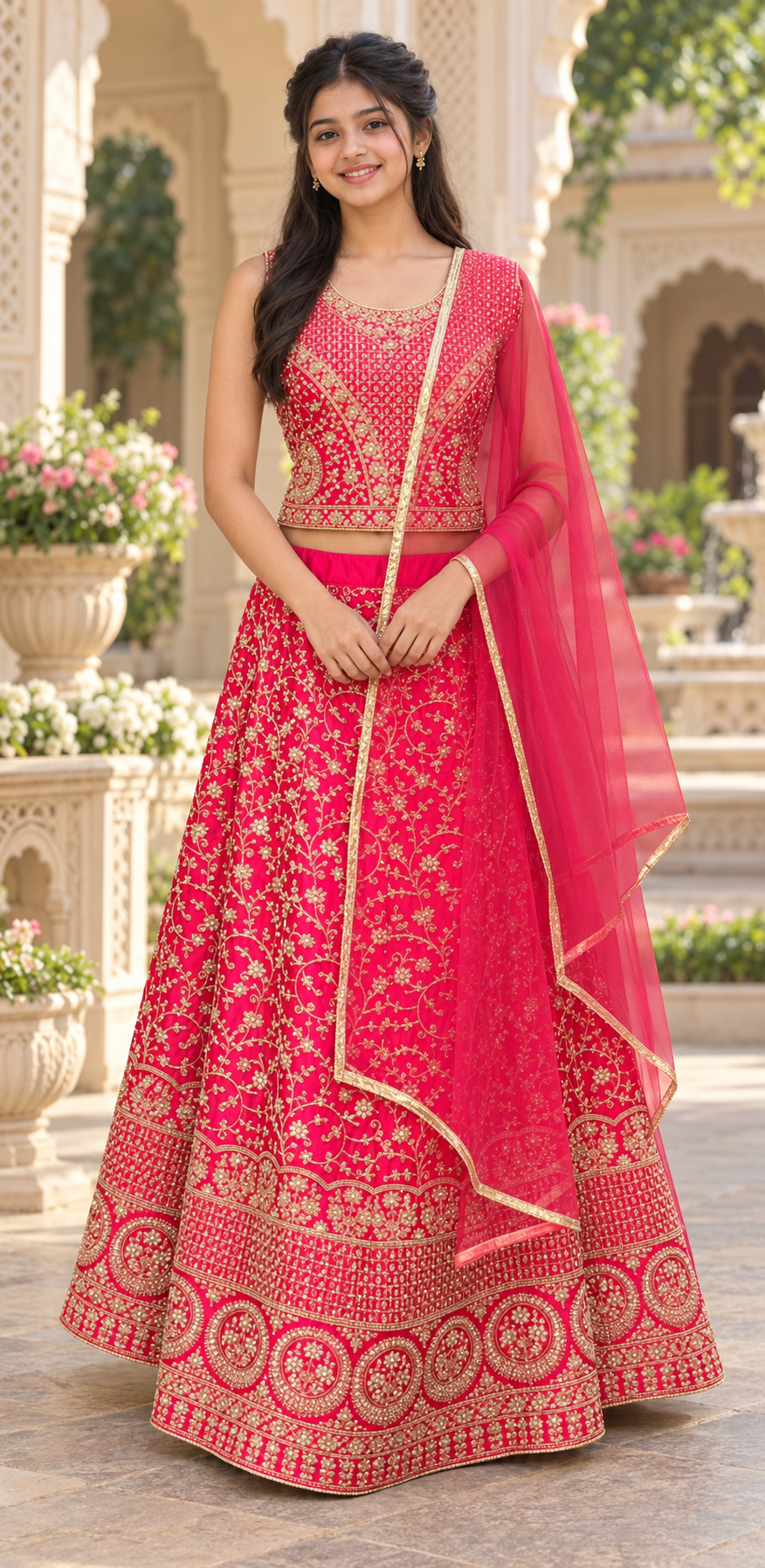 Teenage Girls’ Pink Teenage Girls Party Wear Lehenga Set