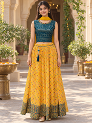 Teenage Girls’’ Teal Blue Georgette Lehenga Set - Girls - Teenage Ethnic Wear - Anandi Fashions