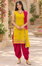 Teenage Girls’’ Green Satin Silk Patiala Suit - Girls - Teenage Ethnic Wear - Anandi Fashions