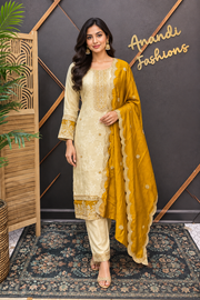 Half White & Yellow Benarasi Kurti set