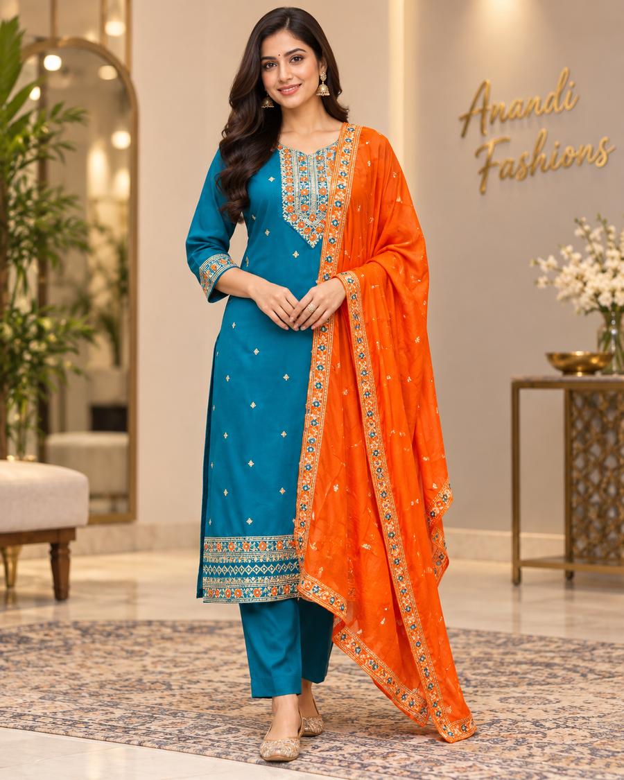 Plus size Blue Party Wear kurti set