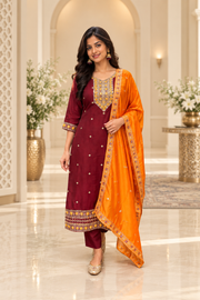 Plus size Maroon Party Wear kurti set