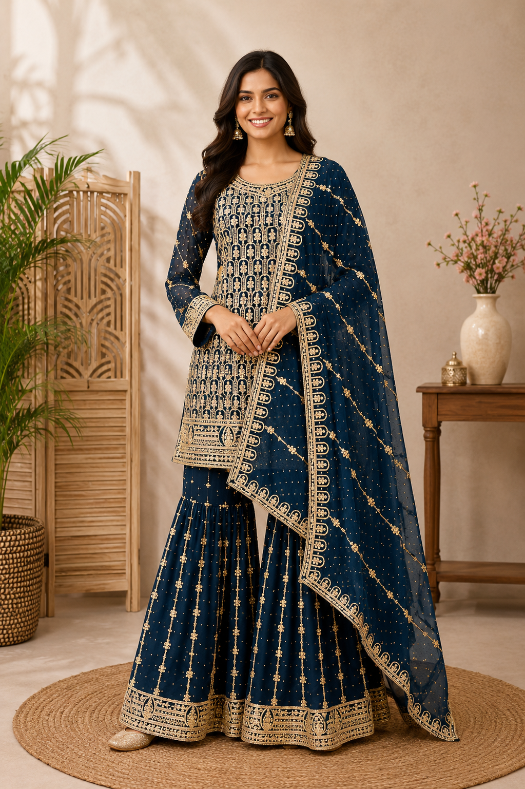 Teal Blue Party Wear Sharara set
