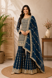 Teal Blue Party Wear Sharara set