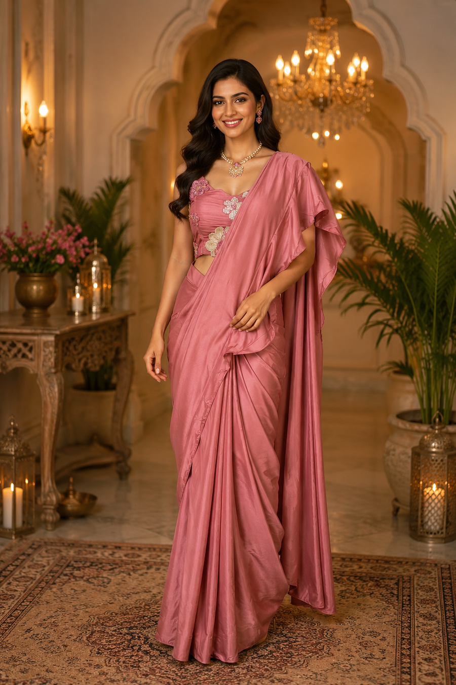 Onion Pink Ready to wear Saree