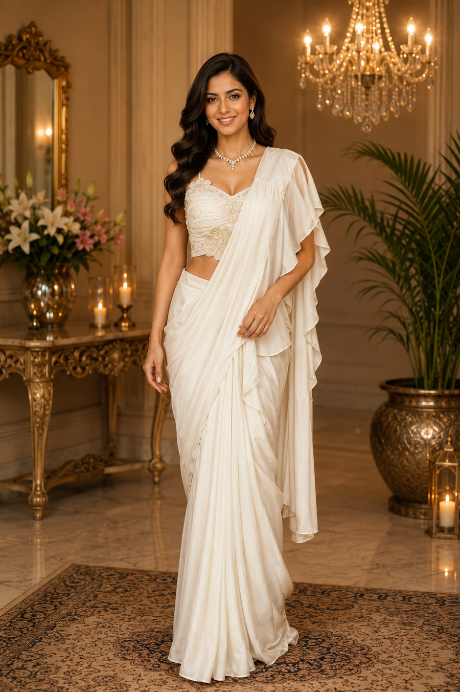 White Ready to wear Saree
