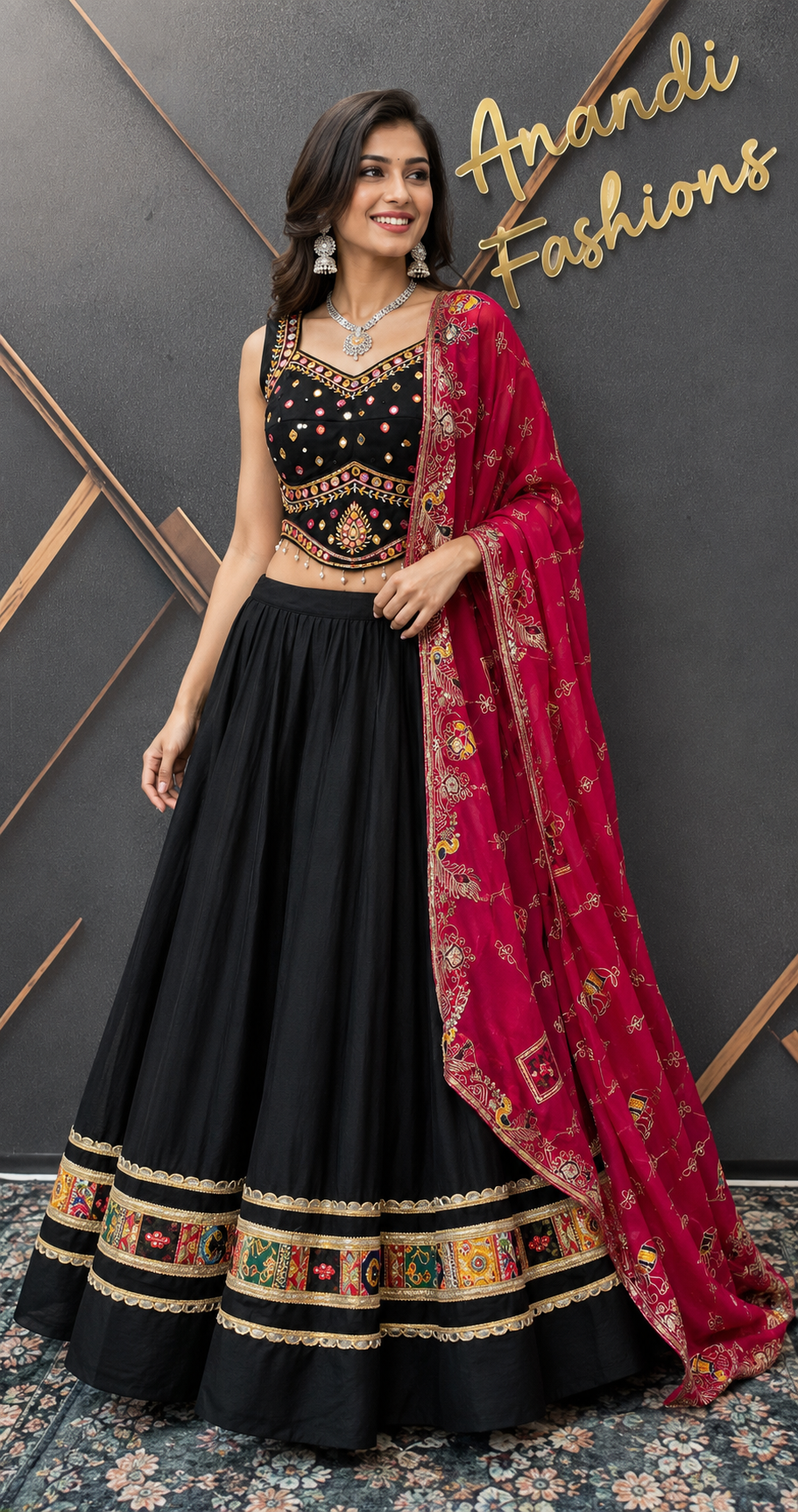 Black Garba Silk Chaniya Choli with Mirrors