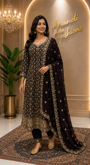 Brown Georgette Anarkali Model Party Wear Kurti set
