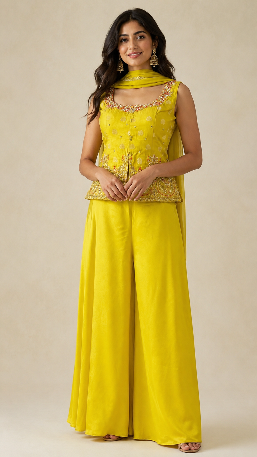 Indo Western Green Party Wear Palazzo set
