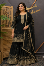 Plus Size Party Wear Green Sharara set