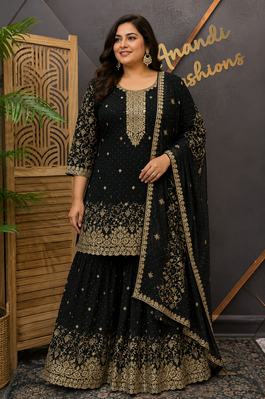 Plus Size Party Wear Green Sharara set
