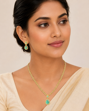 Micro Gold Polish CZ Necklace Set with Mint Green Stone