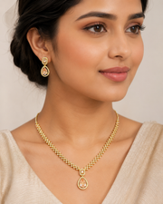 Micro Gold Polish CZ Necklace Set with Honey Stone