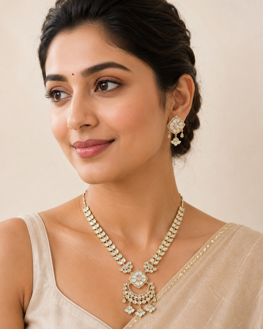 White Kundan Necklace Set
