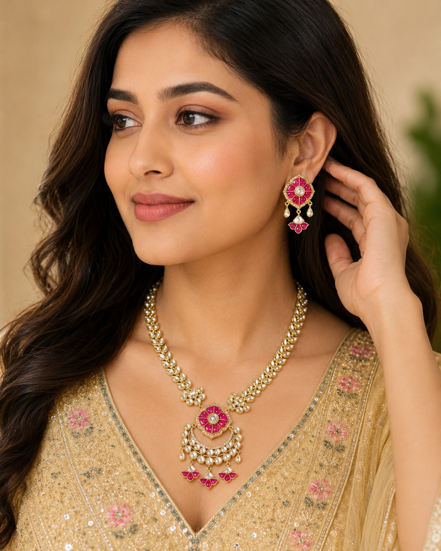 Pink Kundan Necklace Set