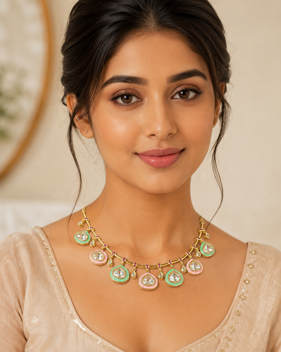 Pastel Modern Kundan Necklace Set