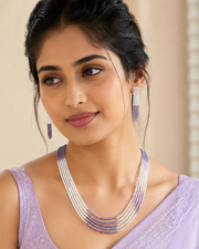 CZ Beads Purple & White 5-Line Necklace Set