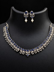 Elephant Design Blue German Silver Necklace Set