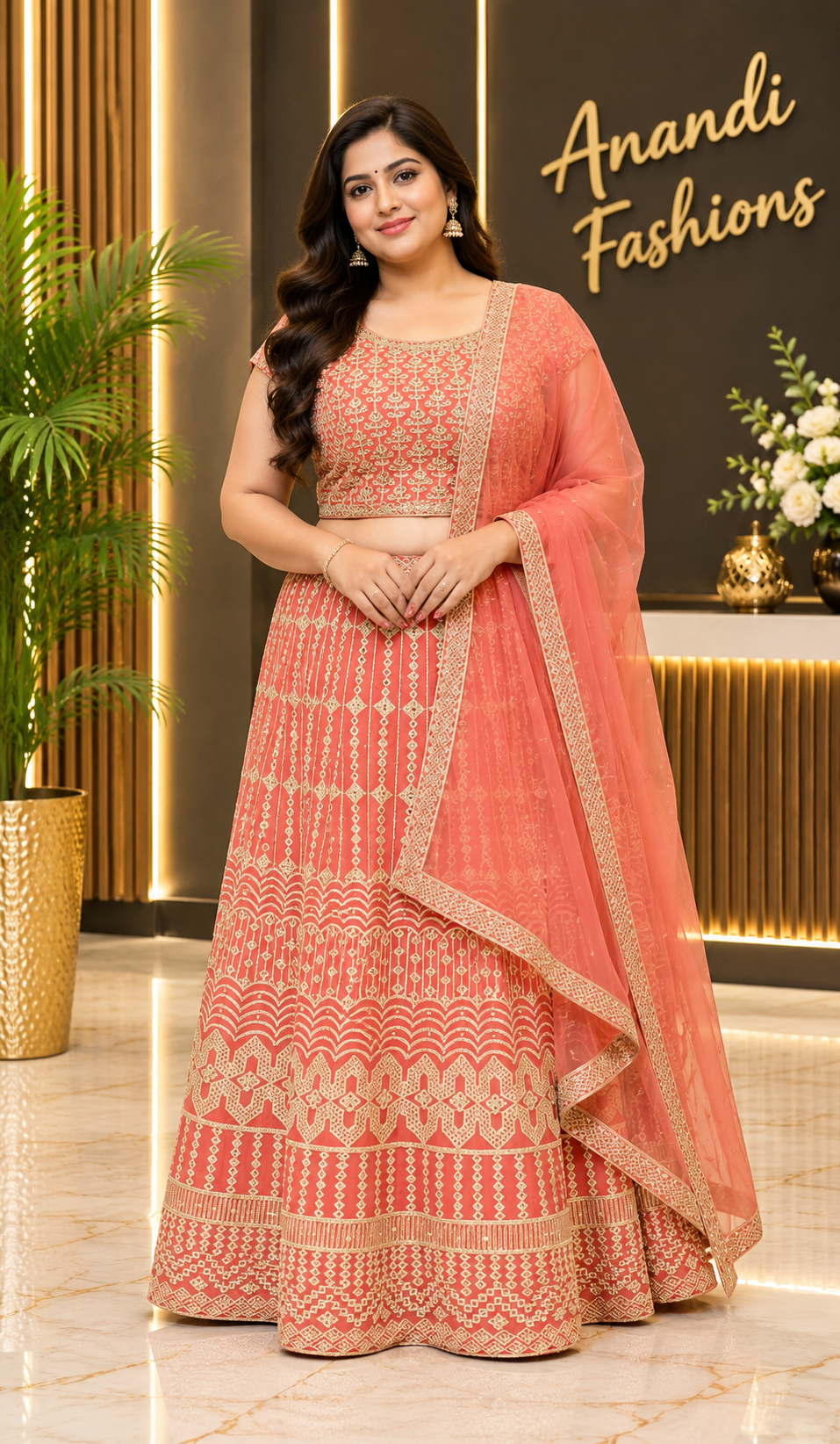Women’s Pastel Orange Lehenga Set – Plus Size