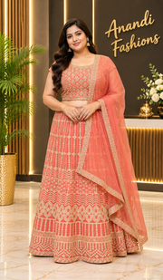 Women’s Pastel Orange Lehenga Set – Plus Size