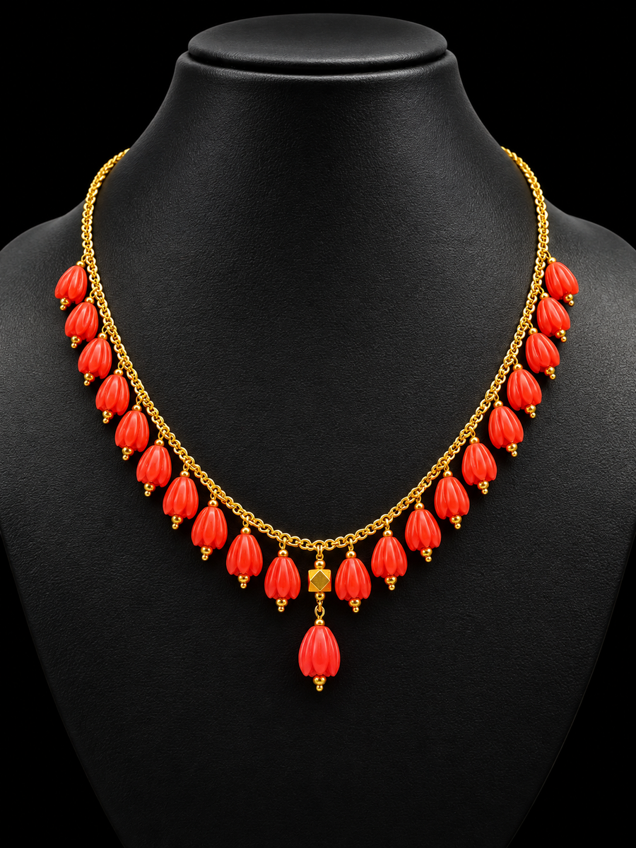 Orange Tulip Flowers Chain Necklace Set