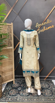 Half White & Blue Benarasi Kurti set