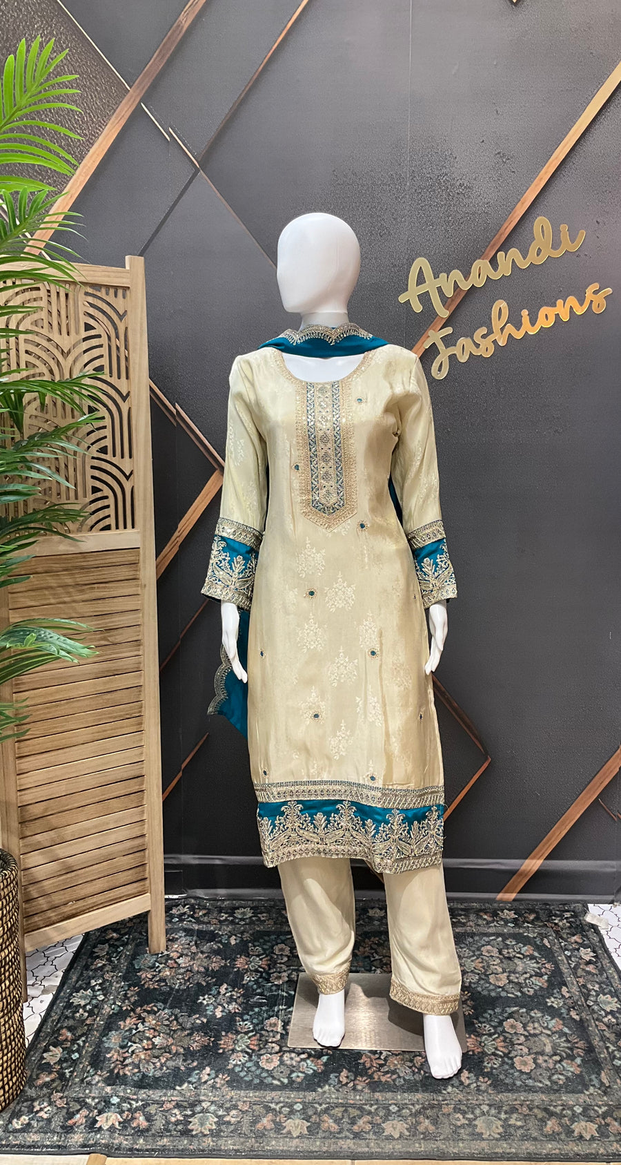 Half White & Blue Benarasi Kurti set