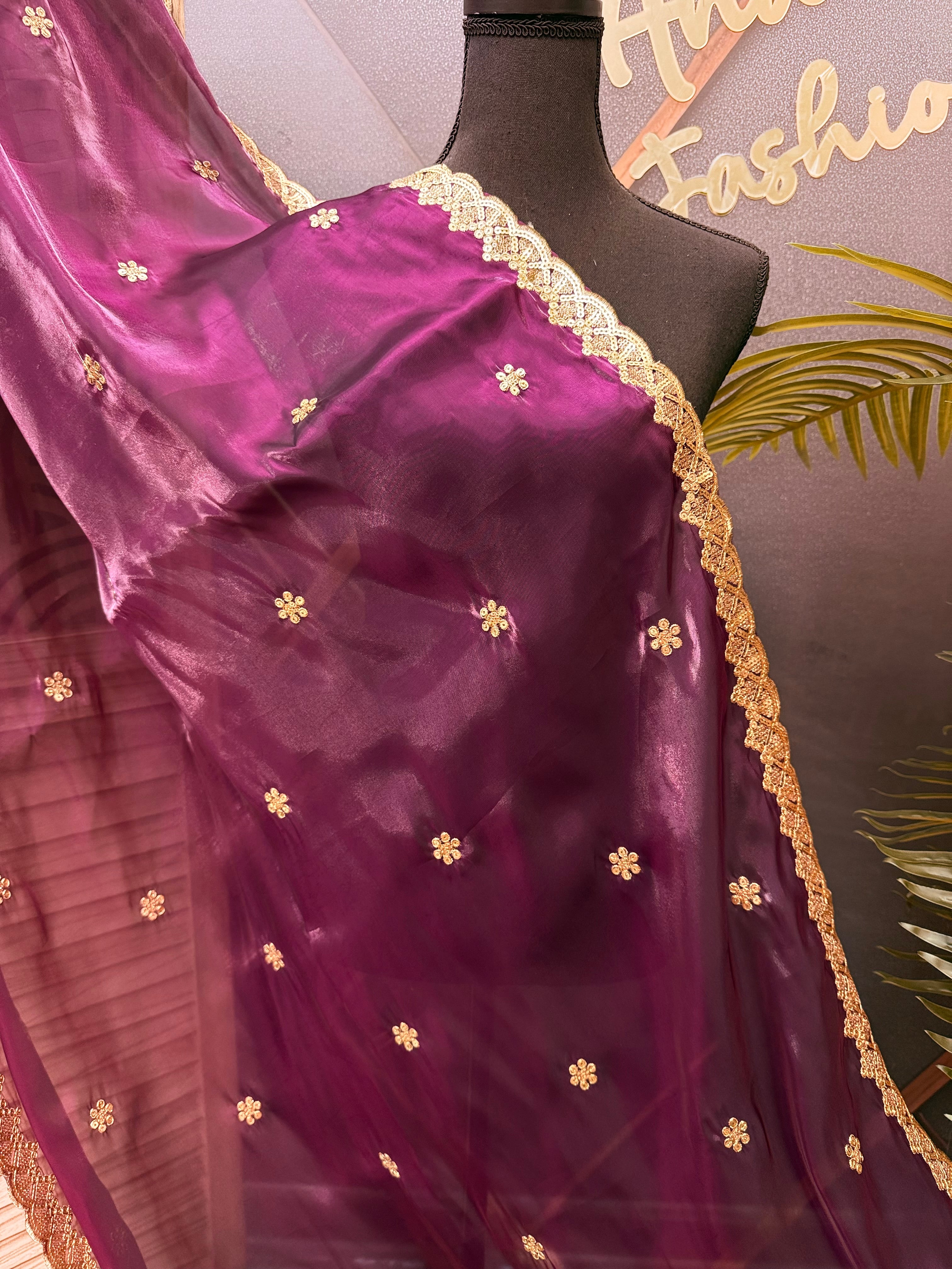 Satin Silk Dupattas with Gold Zari Work