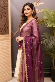 Satin Silk Dupatta with Gold Zari Work