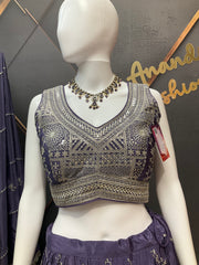 Women’s Lavender Purple Embroidered Lehenga Choli with Dupatta