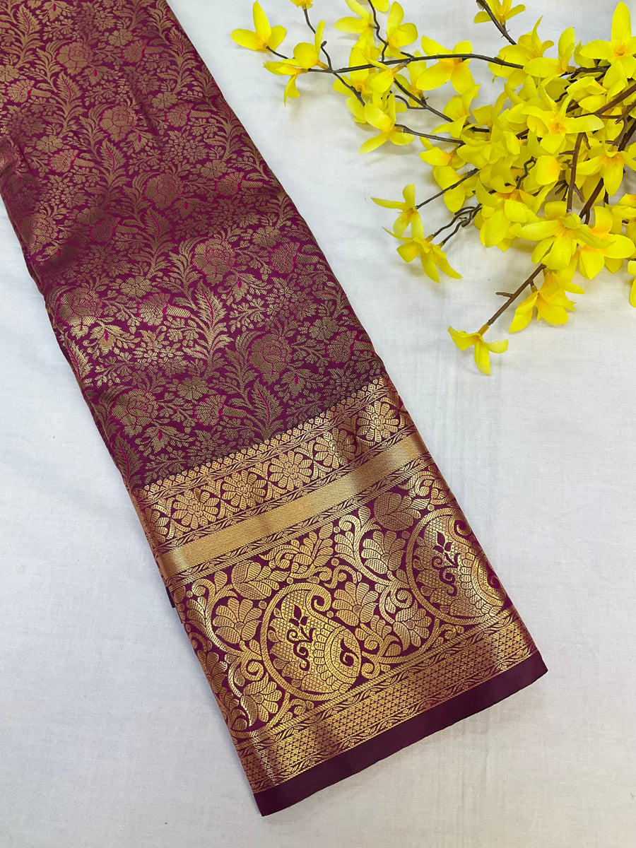 Wine Color - Semi silk Kanjeevaram Saree