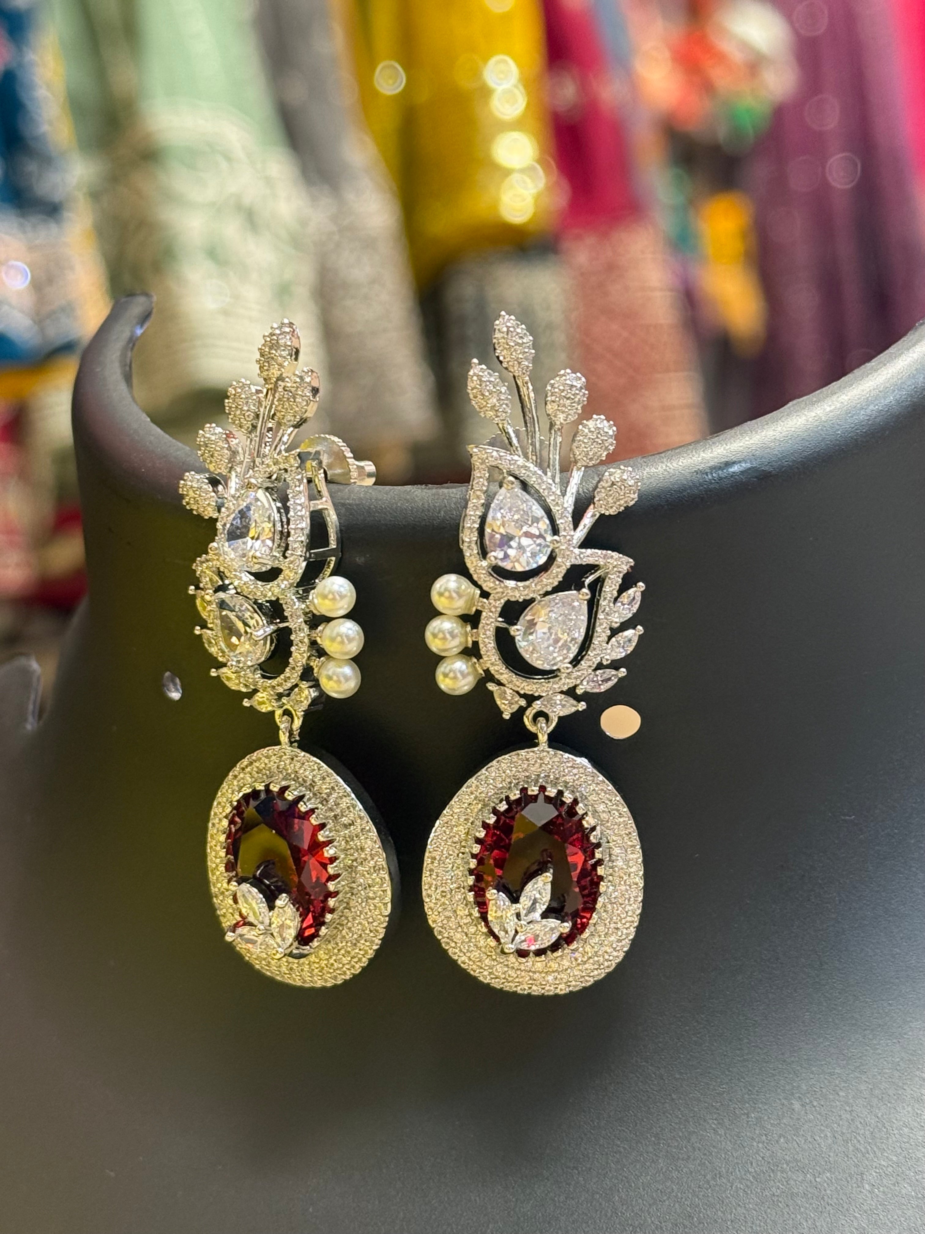 Pretty Party Wear - Silver Finish Earrings