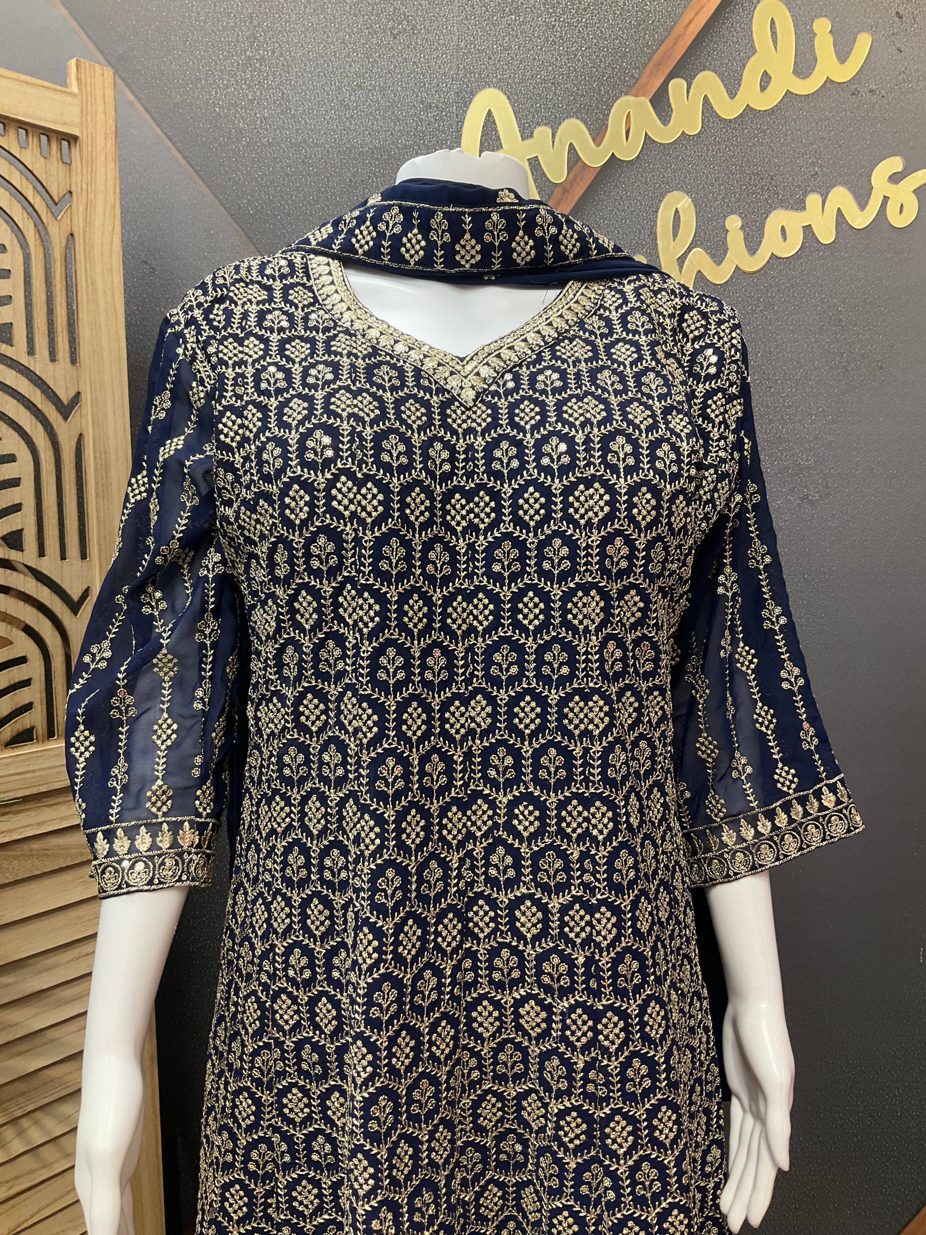 Extra Royal Blue Color- Heavy Work Georgette Anarkali Kurti set - Size 44