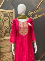 Pink Party Wear Anarakali Kurti set