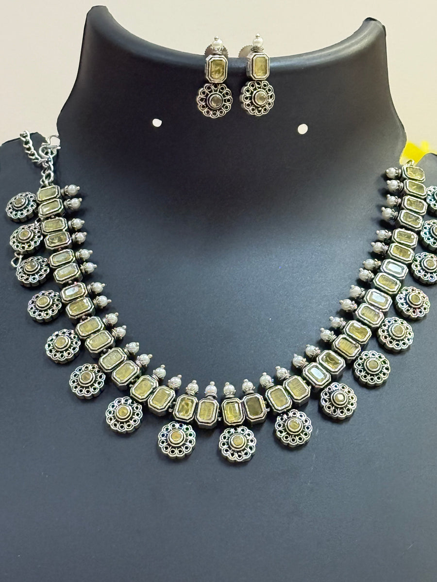 Yellow Stones German Silver Necklace set
