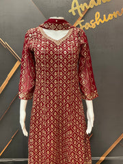Maroon Georgette Anarkali Model Party Wear Kurti set