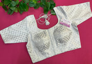 Premium quality Silver Front opening Brocade Blouse