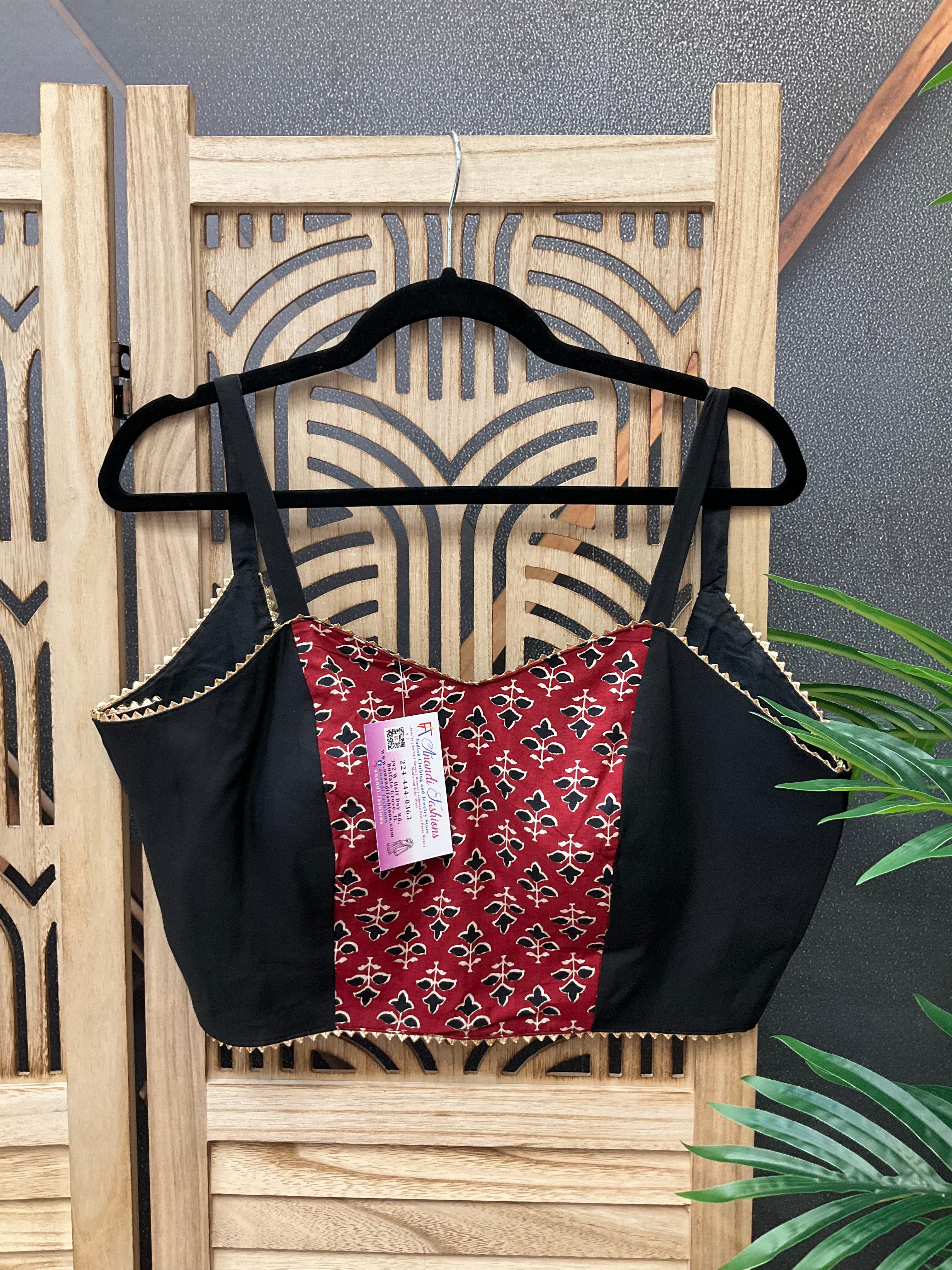 Black Kalamkari Pure Cotton Thin Strap Blouse