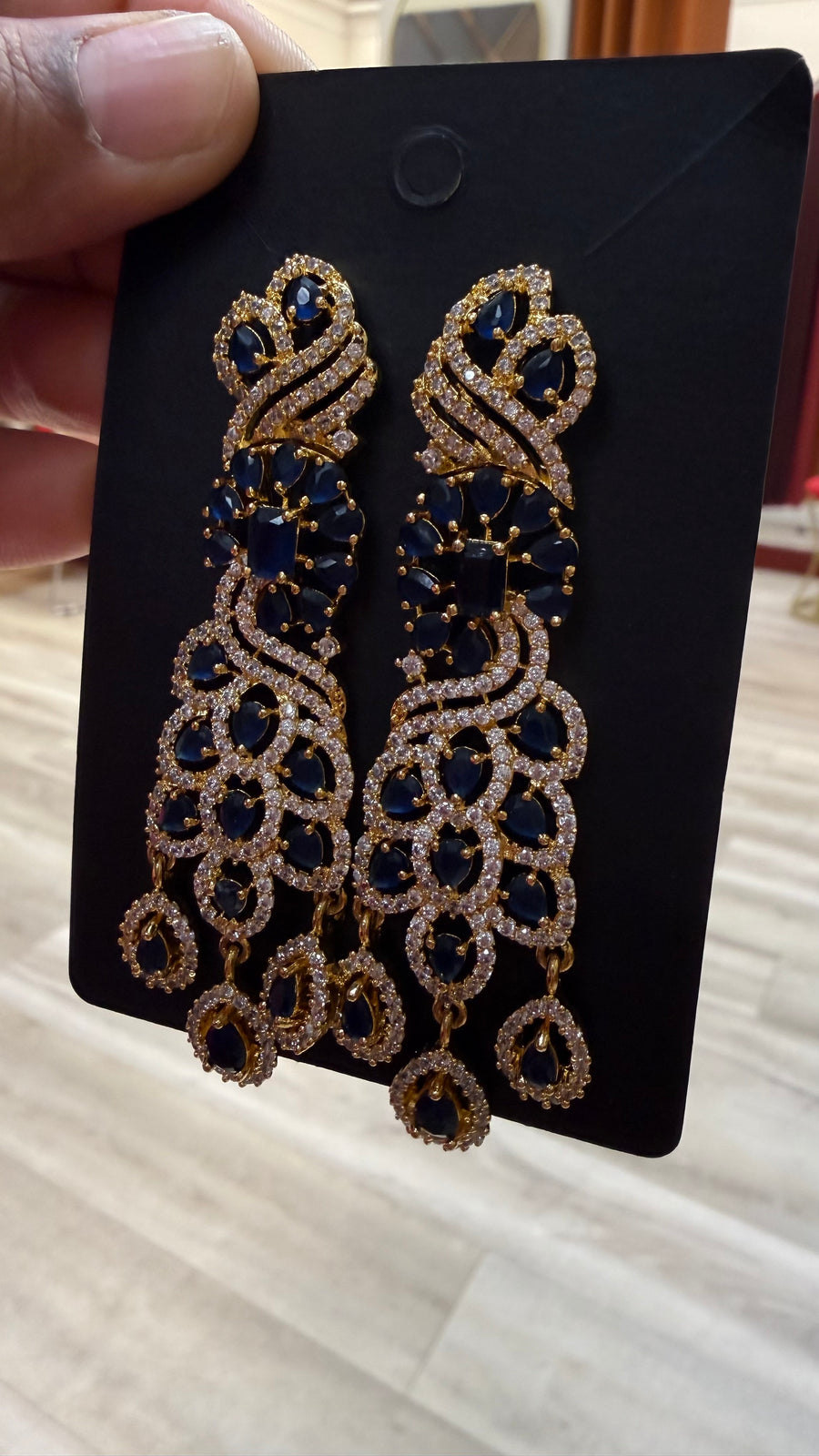 CZ Earrings - Navy Blue