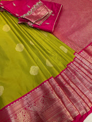 Mehandi green semi kanjeevaram Pattu/Silk saree with maggam work Stitched blouse