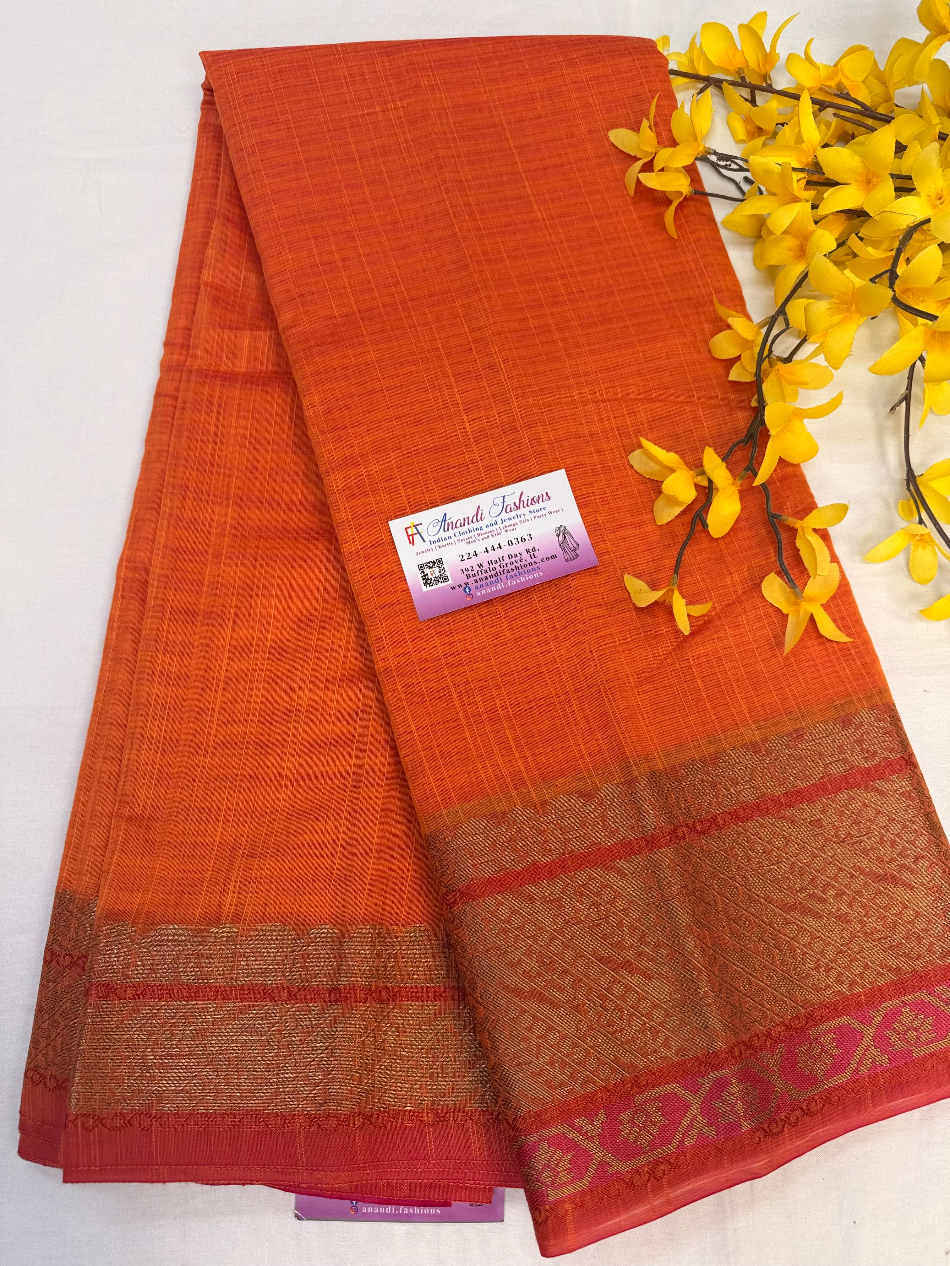 Orange - Fancy Jute Saree